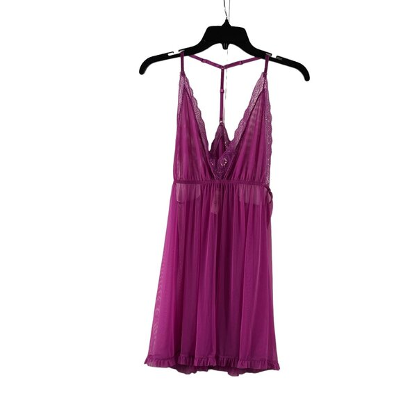 Jessica Simpson Sheer Teddy Bright Pink Lingerie Size Medium - Picture 1 of 11